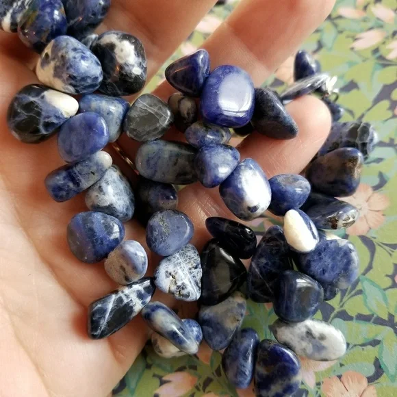 Relisted -Blue stones necklace Sodalite beads 925 silver - Picture 5 of 8